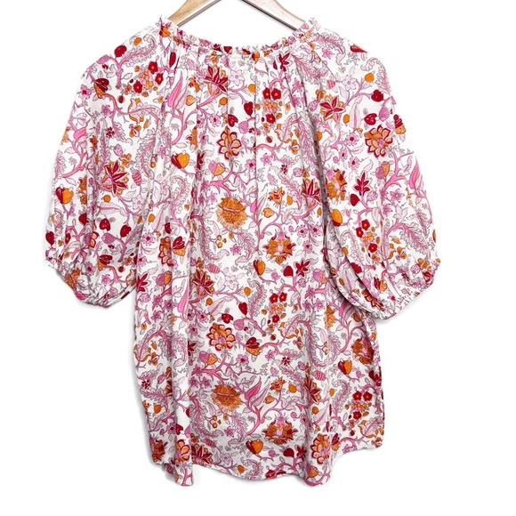 New with Tag Knox Rose Women's Floral Rich Magenta Orange Oversized Boho Blouse - Picture 12 of 16